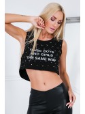 Asymetrický crop top s nápismi, čierny ZZ1119 - Internetový obchod - Butik